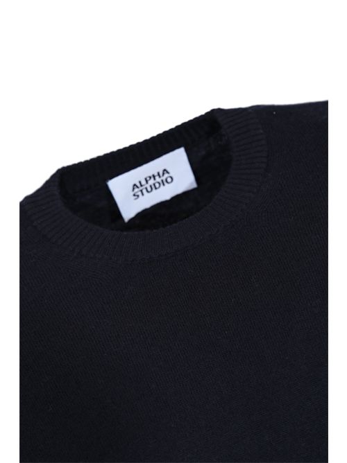 Maglia girocollo regular in lana Geelong Blu notte Alpha studio | AU-3100CU1001